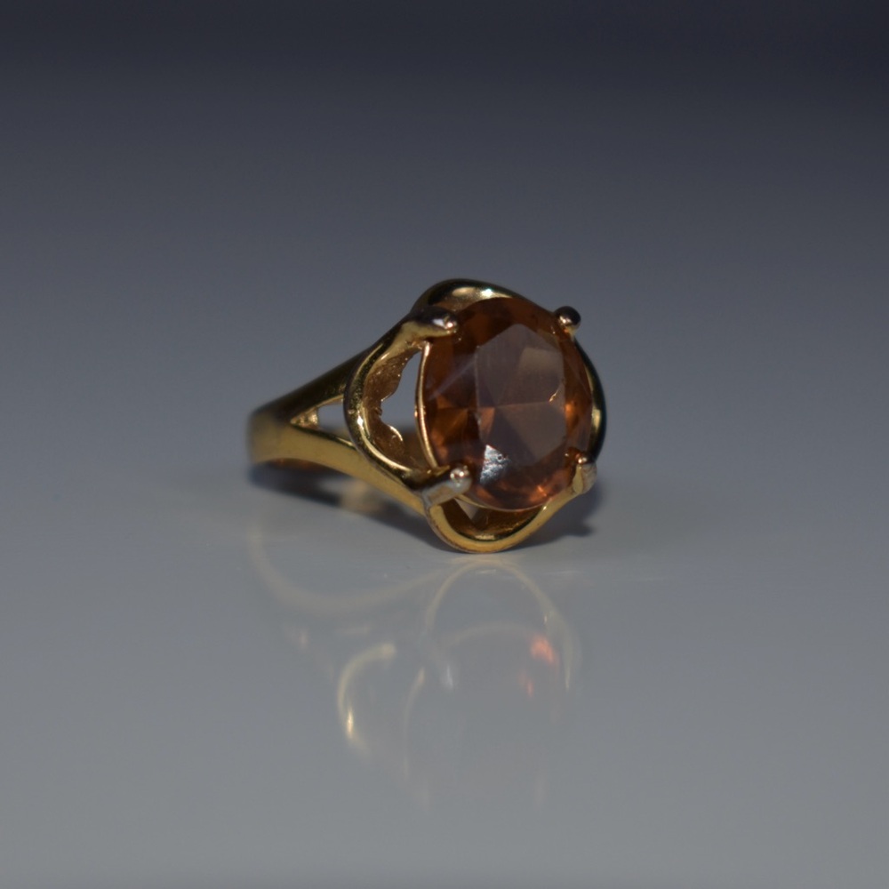 18K G.E. Amber glass stone gold ring - Picture 4 of 17